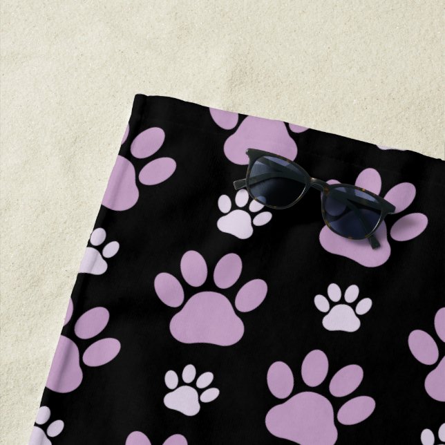 Pattern Of Paws, Lilac Paws, Dog Paws, Paw Prints Beach Towel (In Situ)