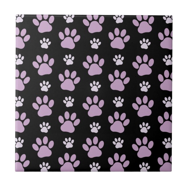Pattern Of Paws, Lilac Paws, Dog Paws, Paw Prints Ceramic Tile (Front)
