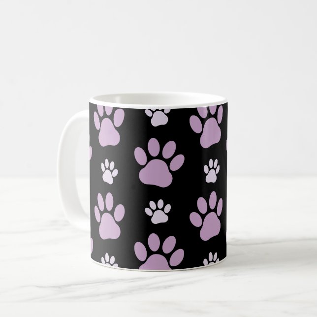 Pattern Of Paws, Lilac Paws, Dog Paws, Paw Prints Coffee Mug (Front Left)