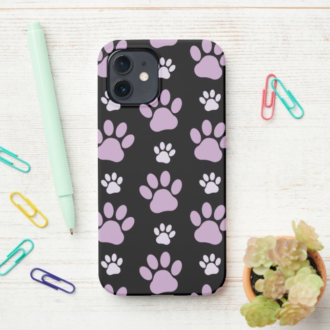 Pattern Of Paws, Lilac Paws, Dog Paws, Paw Prints iPhone Case (On Desk)