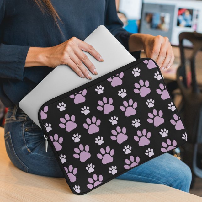 Pattern Of Paws, Lilac Paws, Dog Paws, Paw Prints Laptop Sleeve (Creator Uploaded)