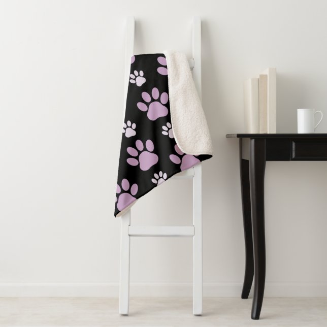 Pattern Of Paws, Lilac Paws, Dog Paws, Paw Prints Sherpa Blanket (In Situ)