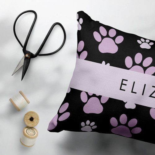 Pattern Of Paws Lilac Paws Dog Paws Your Name Accent Pillow