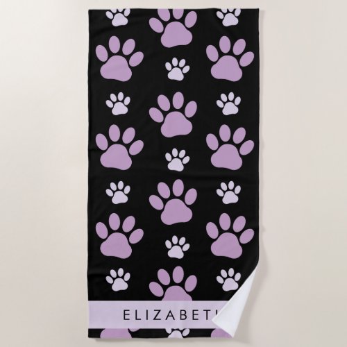 Pattern Of Paws Lilac Paws Dog Paws Your Name Beach Towel