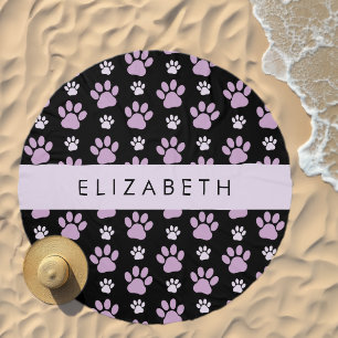 Pattern Of Paws, Lilac Paws, Dog Paws, Your Name Beach Towel