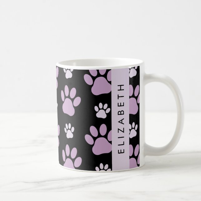 Pattern Of Paws, Lilac Paws, Dog Paws, Your Name Coffee Mug (Right)