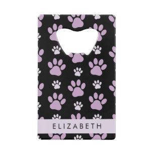 Pattern Of Paws, Lilac Paws, Dog Paws, Your Name Credit Card Bottle Opener