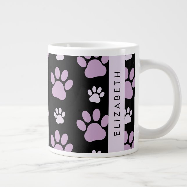 Pattern Of Paws, Lilac Paws, Dog Paws, Your Name Giant Coffee Mug (Right)