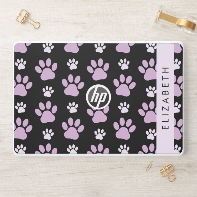 Pattern Of Paws, Lilac Paws, Dog Paws, Your Name HP Laptop Skin (Desk)
