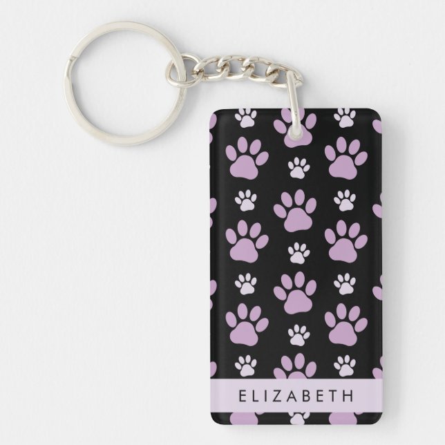 Pattern Of Paws, Lilac Paws, Dog Paws, Your Name Keychain (Front)