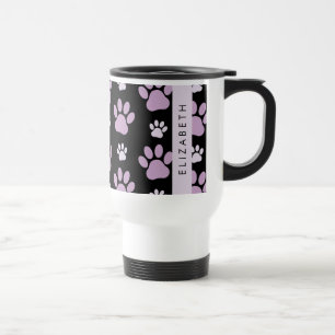 Pattern Of Paws, Lilac Paws, Dog Paws, Your Name Travel Mug