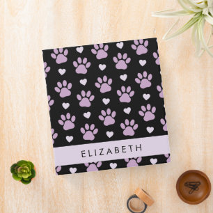 Pattern Of Paws, Lilac Paws, Hearts, Your Name 3 Ring Binder
