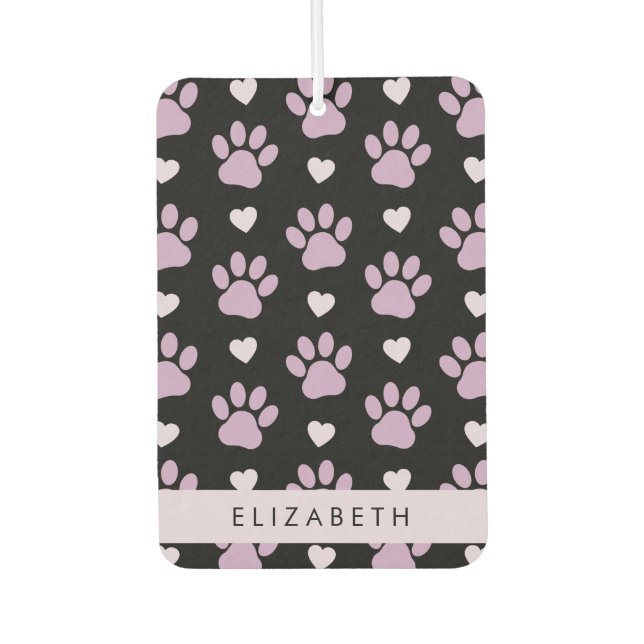 Pattern Of Paws, Lilac Paws, Hearts, Your Name Air Freshener (Front)