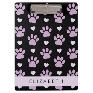 Pattern Of Paws, Lilac Paws, Hearts, Your Name Clipboard