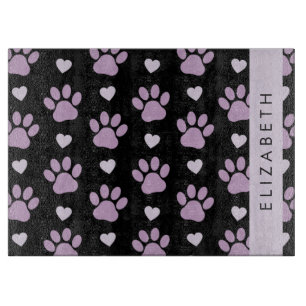 Pattern Of Paws, Lilac Paws, Hearts, Your Name Cutting Board