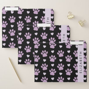 Pattern Of Paws, Lilac Paws, Hearts, Your Name File Folder