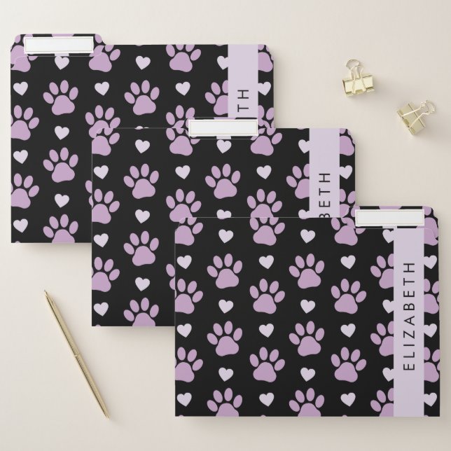 Pattern Of Paws, Lilac Paws, Hearts, Your Name File Folder (Set)