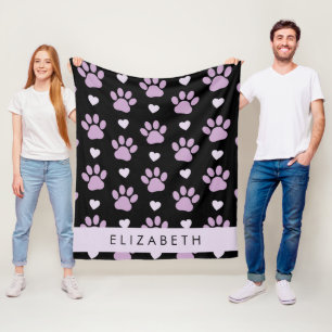 Pattern Of Paws, Lilac Paws, Hearts, Your Name Fleece Blanket