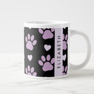 Pattern Of Paws, Lilac Paws, Hearts, Your Name Giant Coffee Mug