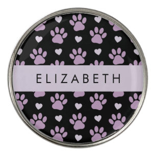Pattern Of Paws, Lilac Paws, Hearts, Your Name Golf Ball Marker
