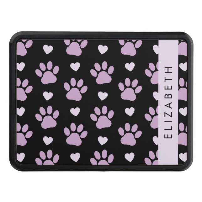 Pattern Of Paws, Lilac Paws, Hearts, Your Name Hitch Cover (Front)