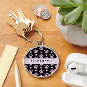 Pattern Of Paws, Lilac Paws, Hearts, Your Name Keychain
