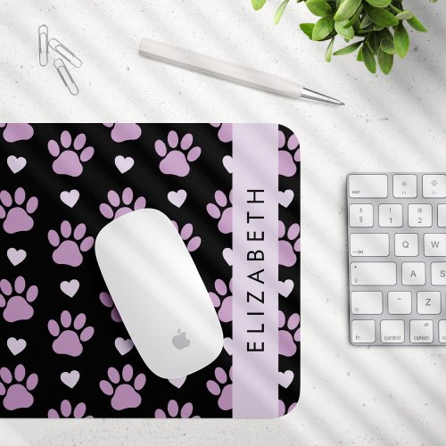 Pattern Of Paws Lilac Paws Hearts Your Name Mouse Pad