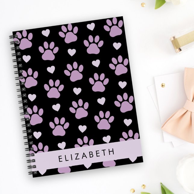 Pattern Of Paws, Lilac Paws, Hearts, Your Name Notebook (Creator Uploaded)
