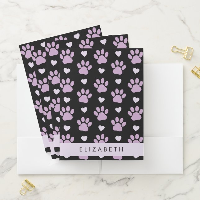 Pattern Of Paws, Lilac Paws, Hearts, Your Name Pocket Folder (In Situ)