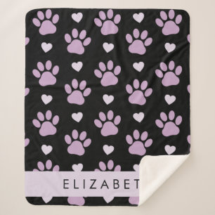 Pattern Of Paws, Lilac Paws, Hearts, Your Name Sherpa Blanket
