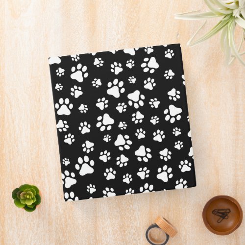 Pattern Of Paws Paw Prints Black and White 3 Ring Binder