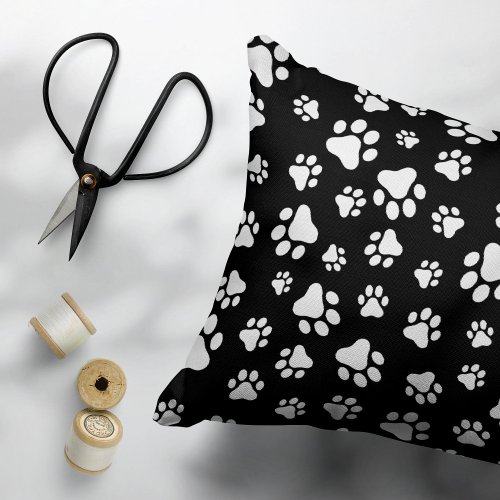 Pattern Of Paws Paw Prints Black and White Accent Pillow