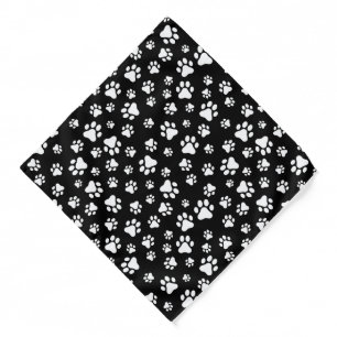 Pattern Of Paws, Paw Prints, Black and White Bandana