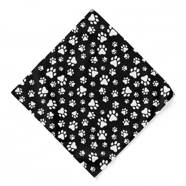 Pattern Of Paws, Paw Prints, Black and White Bandana (Front)