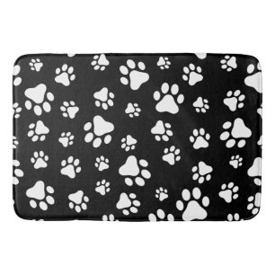 Pattern Of Paws, Paw Prints, Black and White Bath Mat
