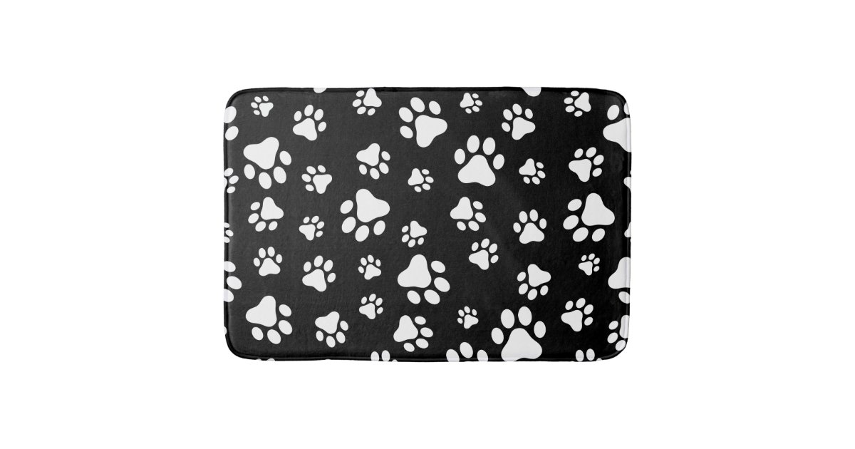 Pattern Of Paws, Paw Prints, Black and White Bath Mat | Zazzle