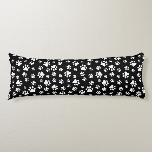 Pattern Of Paws Paw Prints Black and White Body Pillow