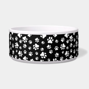 Pattern Of Paws, Paw Prints, Black and White Bowl
