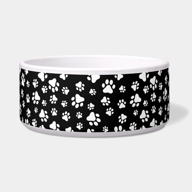 Pattern Of Paws, Paw Prints, Black and White Bowl (Front)