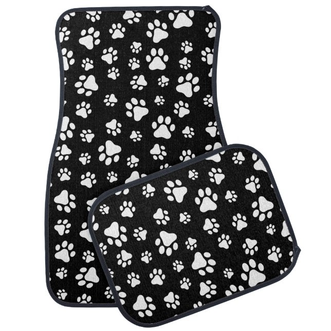 Pattern Of Paws, Paw Prints, Black and White Car Floor Mat (Set)