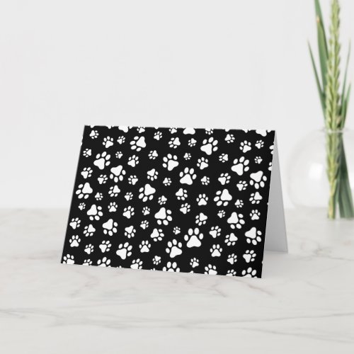 Pattern Of Paws Paw Prints Black and White Card