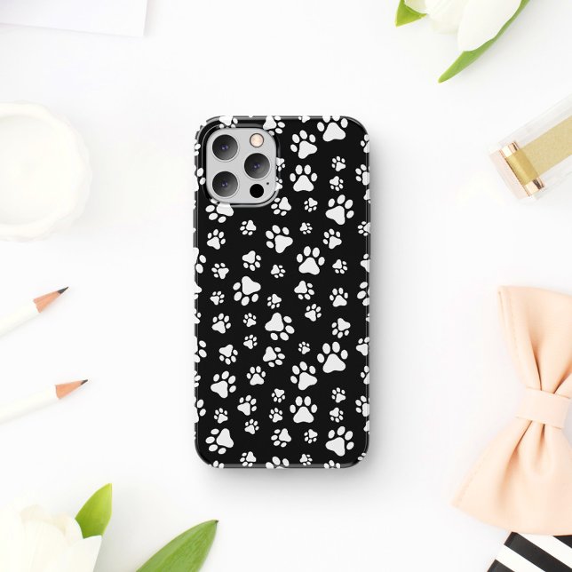 Pattern Of Paws, Paw Prints, Black and White Case-Mate iPhone Case (Creator Uploaded)