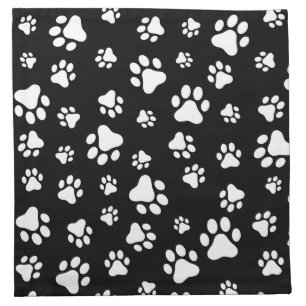 Pattern Of Paws, Paw Prints, Black and White Cloth Napkin