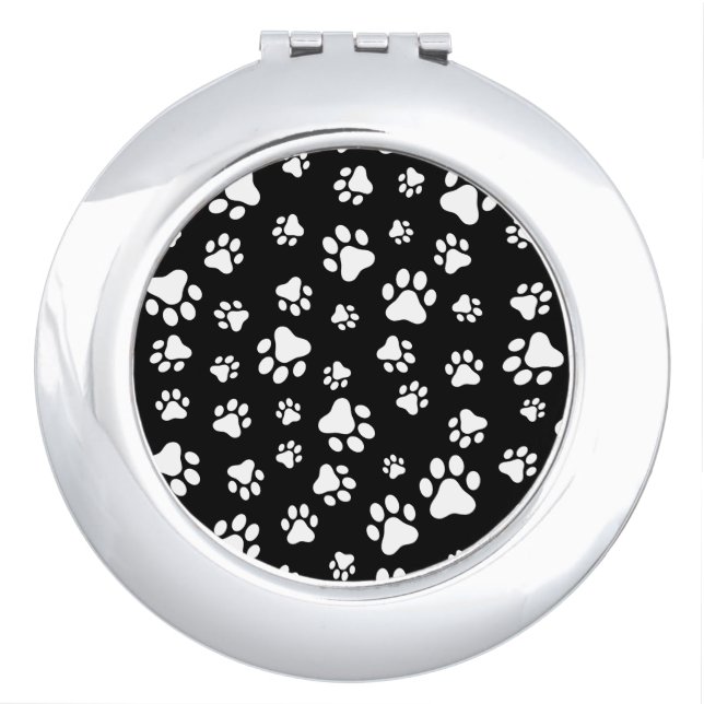 Pattern Of Paws, Paw Prints, Black and White Compact Mirror (Front)