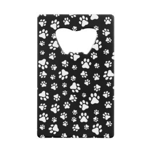 Pattern Of Paws, Paw Prints, Black and White Credit Card Bottle Opener