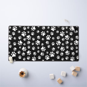Pattern Of Paws, Paw Prints, Black and White Desk Mat
