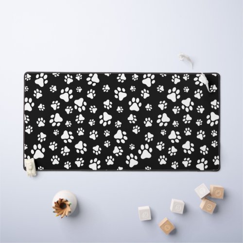 Pattern Of Paws Paw Prints Black and White Desk Mat