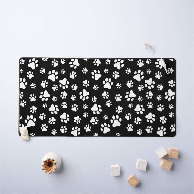 Pattern Of Paws, Paw Prints, Black and White Desk Mat (Kids Table)