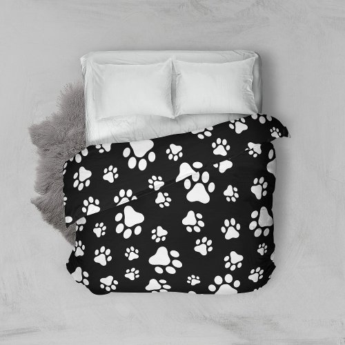 Pattern Of Paws Paw Prints Black and White Duvet Cover