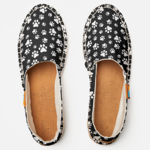 Pattern Of Paws, Paw Prints, Black and White Espadrilles
